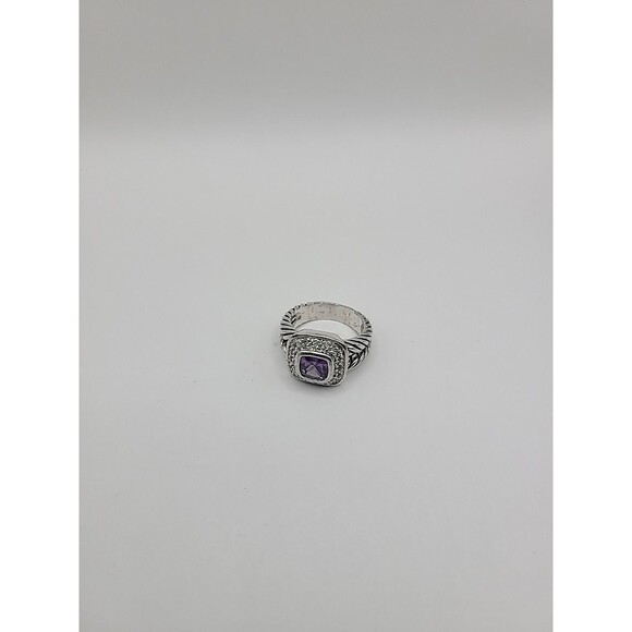 Vintage Silver Tone Purple Stone Halo Ring Rope Band Cushion Cut SZ 7 - Picture 11 of 11